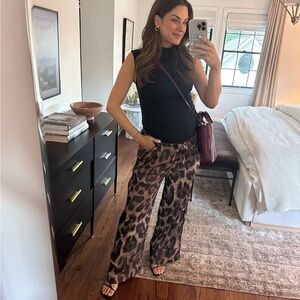 Free People Wide-Leg Leopard Print Pants